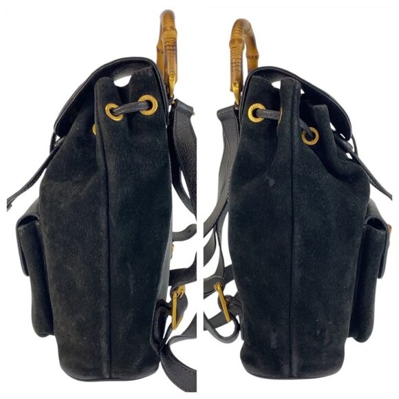 Gucci Bamboo Black Gold Hardware Suede 003 1705 0030 Backpack